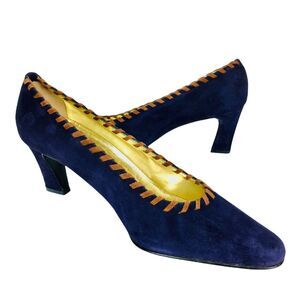 Vintage Escada Purple Suede Leather Chunky Cone Heels Italy NEW Deadstock